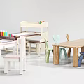 Wooden Children's Table With Colorful Chairs And Storage Shelf For Kids Playroom