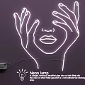 Creative Neon Lighting Combination with Glowing Line Art Female Face and Hands