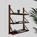 Modern Wall Storage Rack Solid Wood Leather Partition Decorative Shelf Bookshelf 3d model