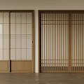 Modern Interior Wooden Sliding Doors With Glass Panel And Grid Pattern Design 3d model