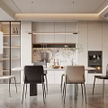 Restaurant Dining Table and Chair Combination Sideboard Wine Cabinet 3d model