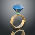 Golden Hexagonal Ring Base Decorative Ornament Featuring Blue Polyhedral Gemstone And Green Connecting Part 3d model