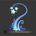 Blue Curved Decorative Plant Sculpture Featuring Brown Base and Luminous Fragments