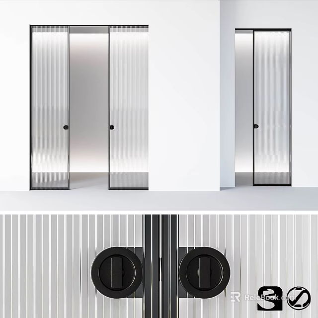 Modern Ribbed Glass Hinged Door Design With Black Frame And Transparent Panels 3d model 