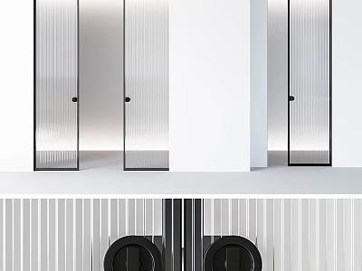 Modern Ribbed Glass Hinged Door Design With Black Frame And Transparent Panels 3d model