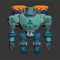 Detailed Teal Robot Design With Orange Top Parts And Mechanical Arms Legs