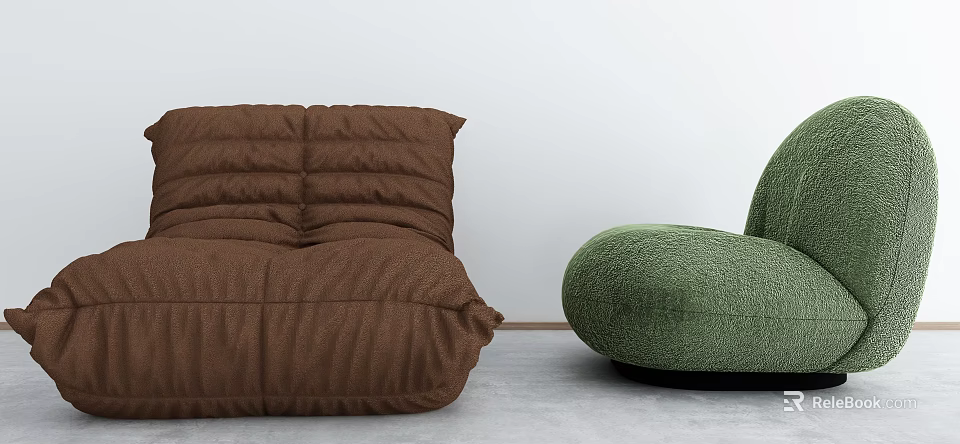 Modern Minimalist Single Seater Sofa With Pleated Brown And Textured Green Design 3d model 