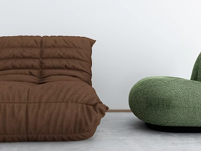 Modern Minimalist Single Seater Sofa With Pleated Brown And Textured Green Design 3d model
