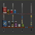 Colorful Two Tier Shelf With Paint Cans Bottles And Graffiti Design