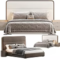 Modern Double Bed Interior Design With Upholstered Headboard Pillows And Bedside Table 3d model