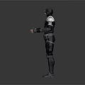 Detailed 3D Armored Character In Tactical Combat Suit With Helmet And Red Glowing Eyes