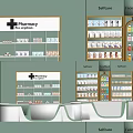 Modern Pharmacy Interior With Well Organized Medicine Shelves And Service Counter