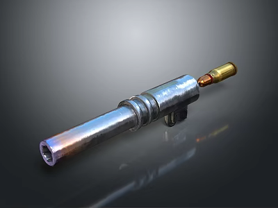 Silver Metal Weapon Barrel With Shiny Surface And Gold Tip Design 3d model