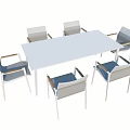 Simple Modern Dining Table Set With White Rectangular Table And Six Gray Blue Chairs 3d model