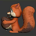 Cute Orange Cartoon Squirrel Figure Holding Big Acorn With Smiling Face