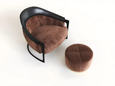 Plush Brown Velvet Accent Chair With Black Armrests And Matching Brown Ottoman Design 3d model