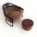 Plush Brown Velvet Accent Chair With Black Armrests And Matching Brown Ottoman Design