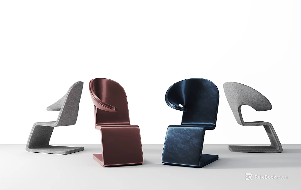 Modern Leisure Chairs With Unique Curved Design And Velvet Upholstery In Multiple Colors 3d model 