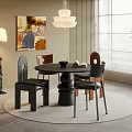 Modern Round Dining Table Set With Stylish Chairs Pendant Light And Wall Painting