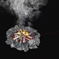 Garden Ornament Stone Fire Pit with Burning Flames and Rising Smoke