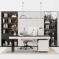 Study Bookcase Manager's Room Bookcase Bookshelf Desk Writing Desk Boss Desk Display Bookcase Book Ornaments 3d model