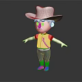 Cartoon Cowboy Character With White Hat Mustache And Blue Pants 3d model