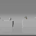 Modern White Store Reception Desk With Sleek Counter Logo And Small Potted Plant