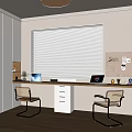 Modern Study Room Interior With Long Desk Two Chairs Laptops And Window Blinds 3d model
