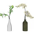 Decorative White And Green Vases With White Flowers And Green Leaves
