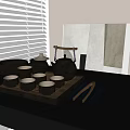 Elegant Traditional Ceramic Tea Set with Teapot Cups Bowl Tray and Chopsticks on Black Table