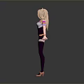 Anime Style Female 3D Character With Cat Ears Purple Outfit Black Leggings Pink Shoes