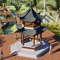 Best Viewing Spot With Traditional Chinese Pavilion And Palm Trees