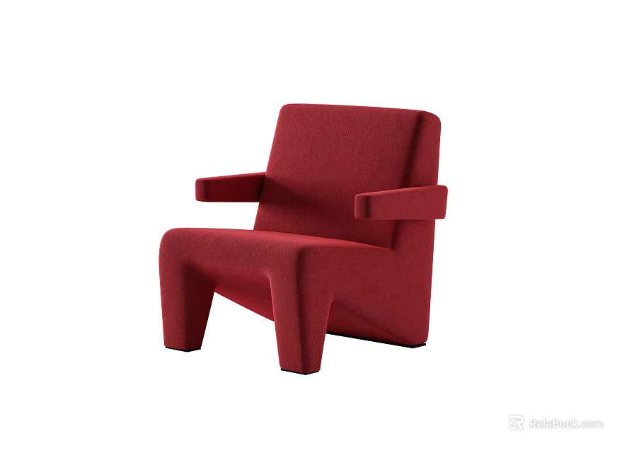 Red Single Sofa With Modern Design And Comfortable Fabric Upholstery 3d model