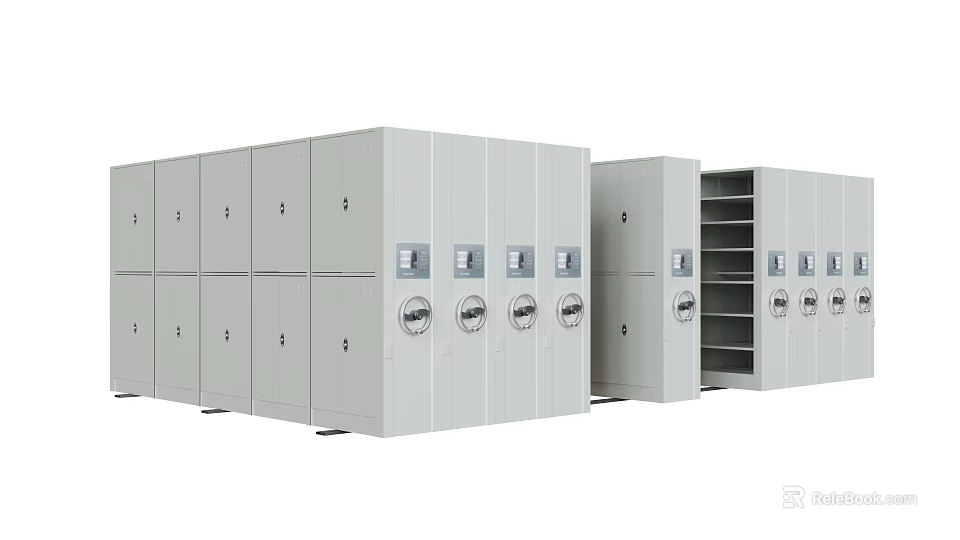 Reading Room Interior With Compact Mobile Shelving Units For Document Storage 3d model