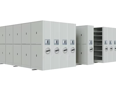 Reading Room Interior With Compact Mobile Shelving Units For Document Storage 3d model