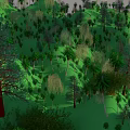 Cartoon Green Forest Scene With Rolling Hills And Various Trees