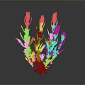 Lush Plant With Green Yellow Leaves And Purple Stems On Black Base