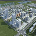 Aerial View Urban Planning with High Rise Buildings Road Networks and Green Spaces