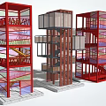 Road Facilities Red Steel Frame Structure With Multi layer Design And Transparent Panels 3d model