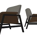 Sleek Modern Accent Chair Featuring Gray Upholstery Brown Armrest And Black Frame
