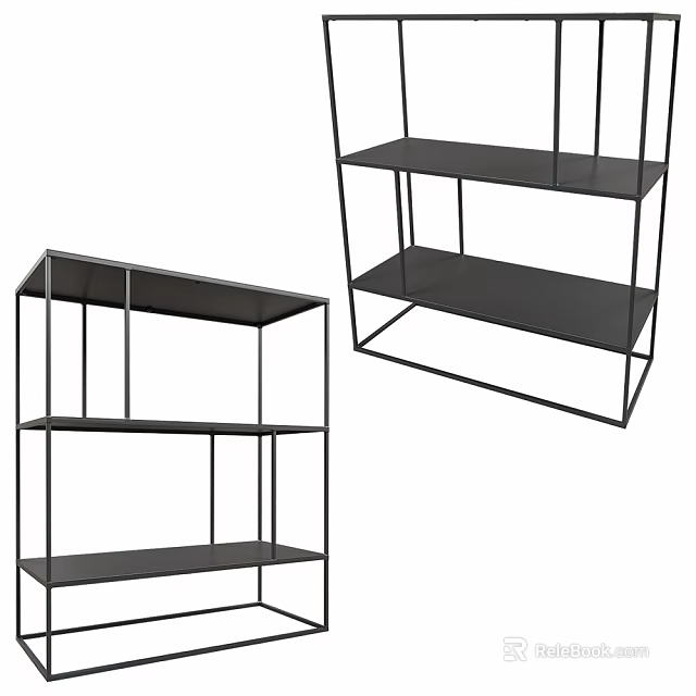 Modern Black Metal Frame Shelving Units With Multiple Storage Tiers For Home Organization 3d model 