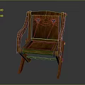 Vintage Wooden Chair With Armrests And White Decorative Backrest Details