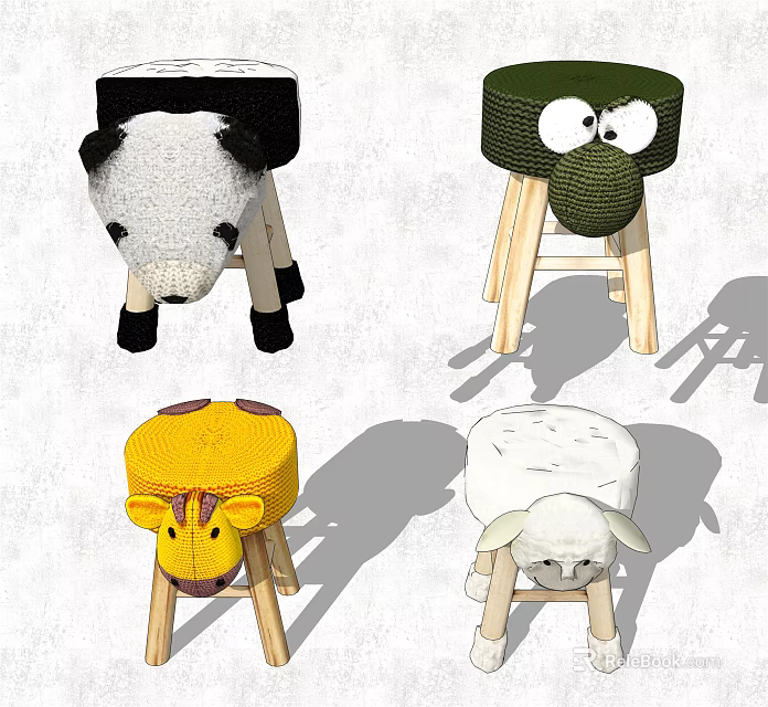 Animal Shaped Children's Chairs with Wooden Legs and Soft Cushions 3d model 