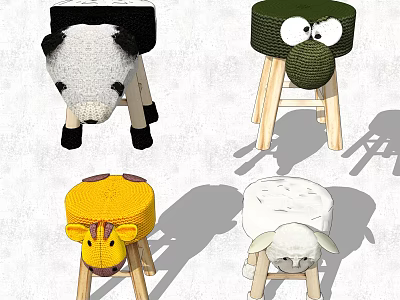 Animal Shaped Children's Chairs with Wooden Legs and Soft Cushions 3d model