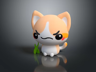 Cartoon Orange And White Cat Character With Angry Expression Green Leaf And Reflection 3d model
