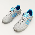 Retro Gray Casual Sneakers With Blue Stripes Showing Multiple Angles And Comfortable Sole