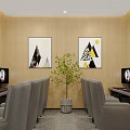 Modern Cyber Cafe Interior With Glass Brick Wall And Green Plants On Marble Countertop
