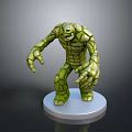 Green Stone Creature 3D Model Standing With Cracked Surface And White Base 3d model