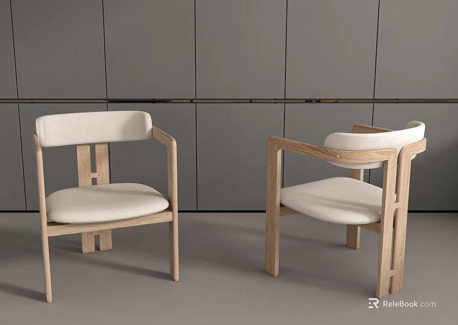 Modern Leisure Chairs With Light Wooden Frame And White Padded Seats 3d model 