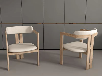 Modern Leisure Chairs With Light Wooden Frame And White Padded Seats 3d model